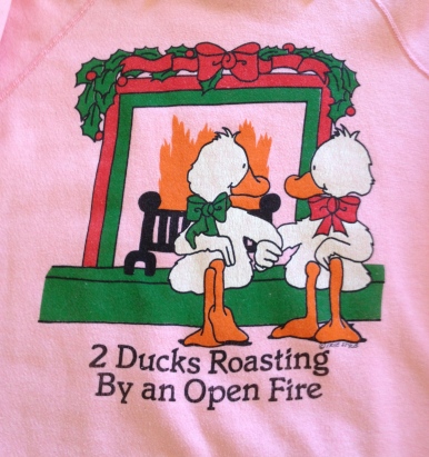 Two Duck Roasting by and Open Fire. Season's Greetings