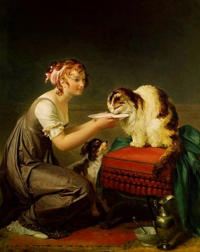 Cat's Lunch.19th century. M. Gerard.1761-1837/Musee Fragonard, grasse France/USPD:reprod of PD art, artist life/Commons.wikimedia.org)