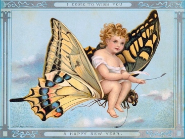 Butterfly clying with Infant New Year on its' back. Victorian card. (Nova Scotia archives./ PD/commons.wikimedia.org)