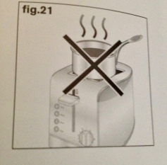 toaster instruction illustration showing Do not boil water in pot on top of toaster. Krups