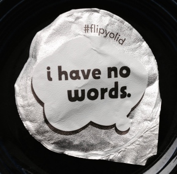 The phrase "I have no words". Note inside Noosa yogurt container. ALL rights reserved. Copyrighted. NO permissions granted