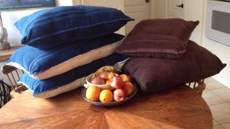 Fruit and dog beds on table. Image ©ALL rights reserved> NO permissions granted. Copyrighted 