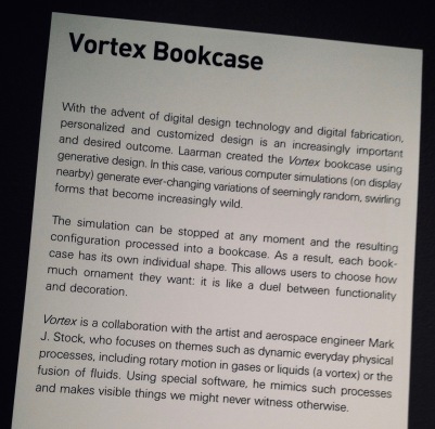 explanation of Vortex Bookcase by Joris Laarman. MFAH exhibit 