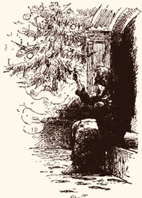 Little Match Girl looking at Christmas tree. 1889 illustration by Baynes (USPD. pub.date, artist life/Commons.wikimedia.org)