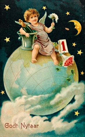 Baby New Year on globe with Champagne .1914.Nat.Lib.of Norway (USPD.artist life, pub.date/Commons.wikimedia.org)
