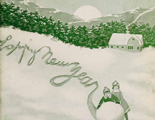 Snowy New Year's card. 1912 (USPD. no cr, artist life, pub.date/Commons.wikimedia.org)