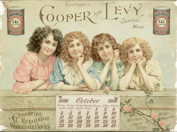 Smiling girls on grocery calendar 1892 (USPD, pub.date, artist life/Commons.wikimedia.org)
