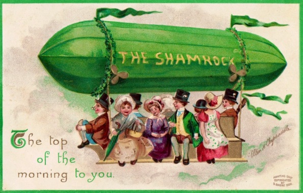 St Patrick's Day airship with people. (1908. USPD artist life, pub.date/Commons.wikimedia.org)