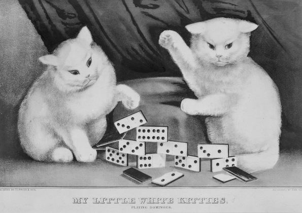 Cats playing dominoes 1858-1907 (USPD. artist life, pub.date/Commons.wikimedia.org)